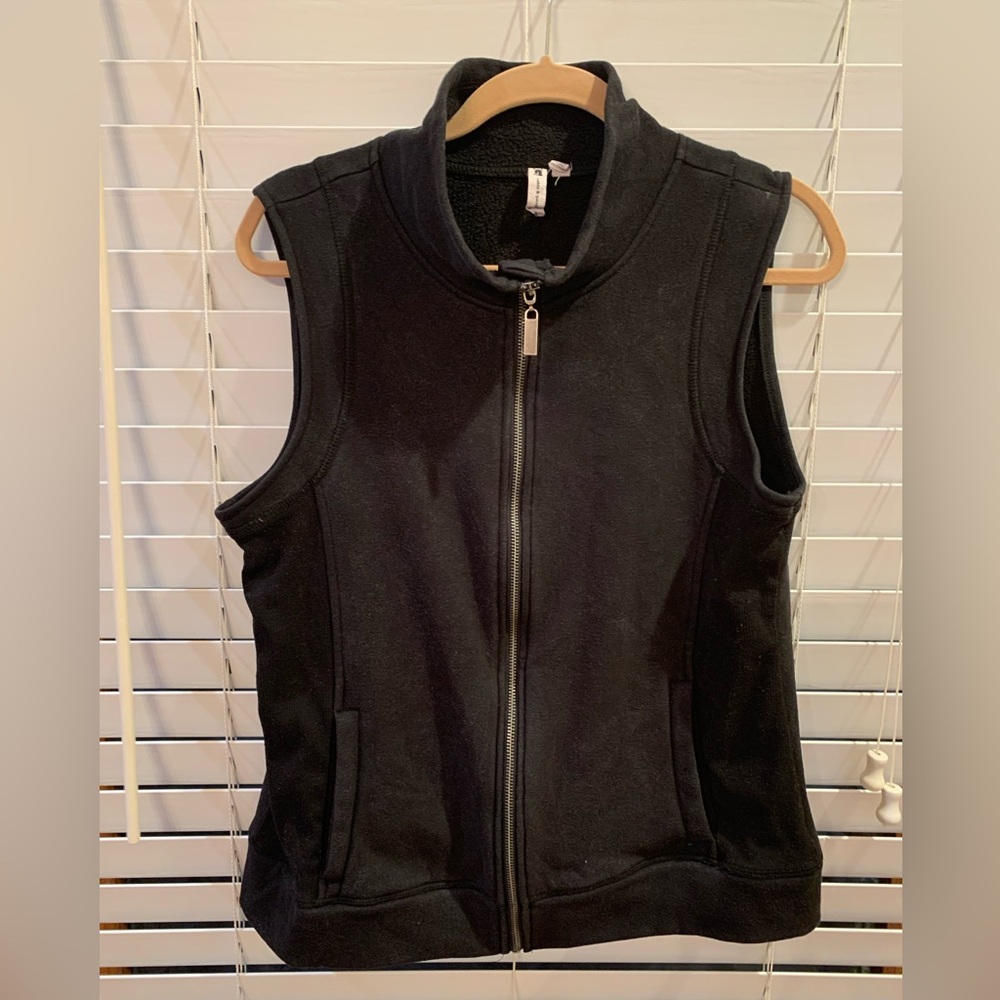 Cable And Gauge Black Cotton Blend Vest Zip Pockets Size Medium Stretch